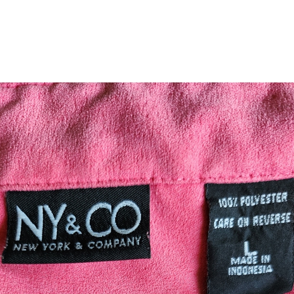NY & Co. Faux Suede Button Up Long Sleeve Top in Barbie Pink Sz L - Picture 3 of 4
